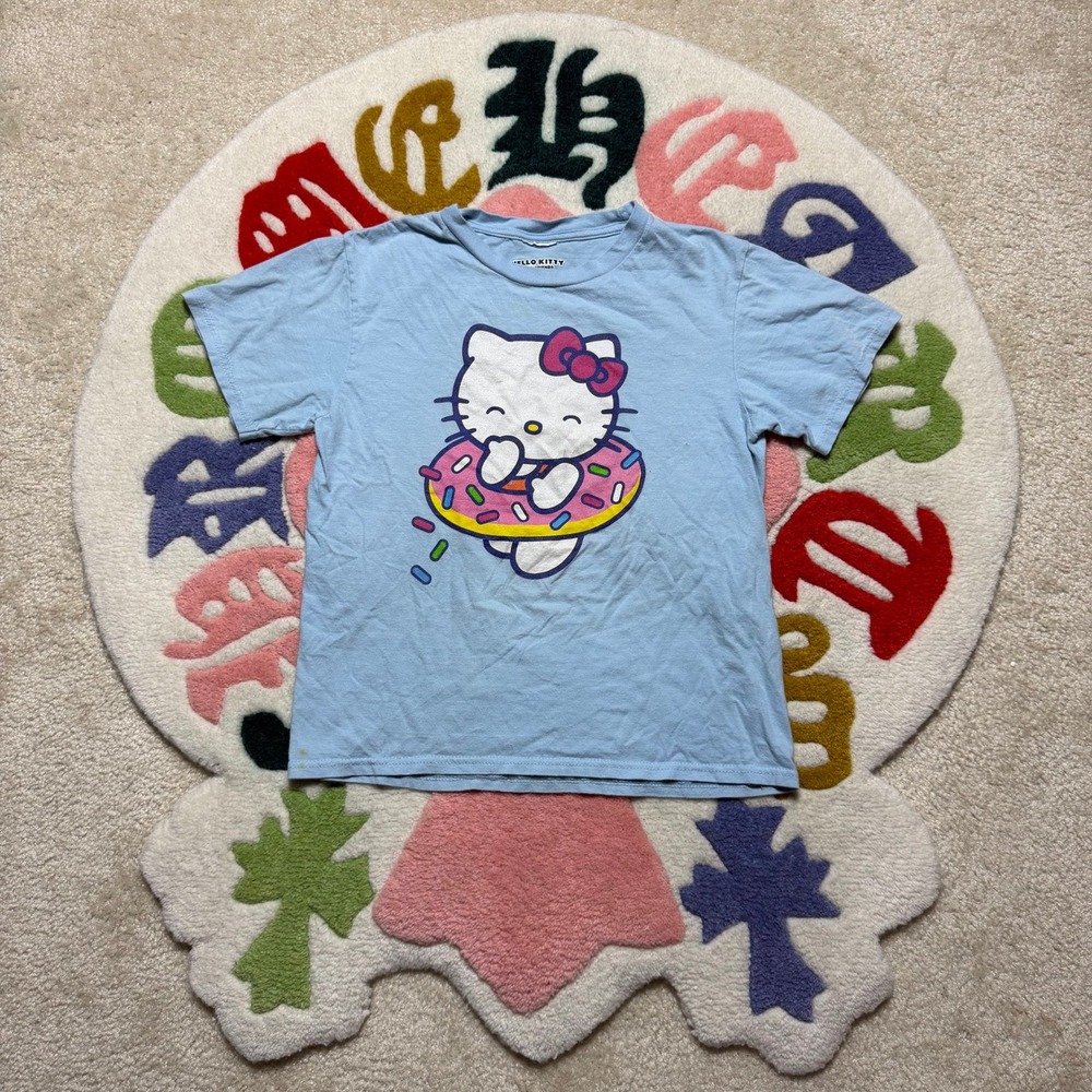 Hello Kitty Sanrio Donut Graphic T-Shirt Light Blue Small Coquette Staple Tee